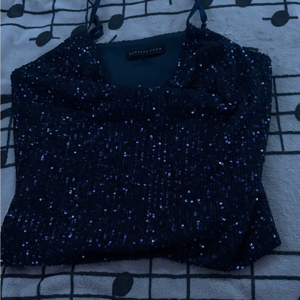 Blue Cowl neck sequin going out top